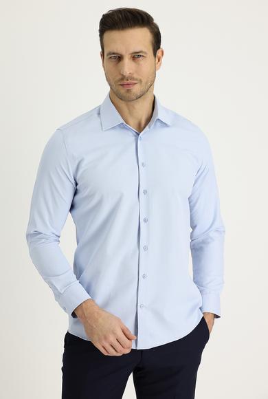 Erkek Giyim - UÇUK MAVİ M Beden Uzun Kol Slim Fit Klasik Desenli Pamuklu Gömlek
