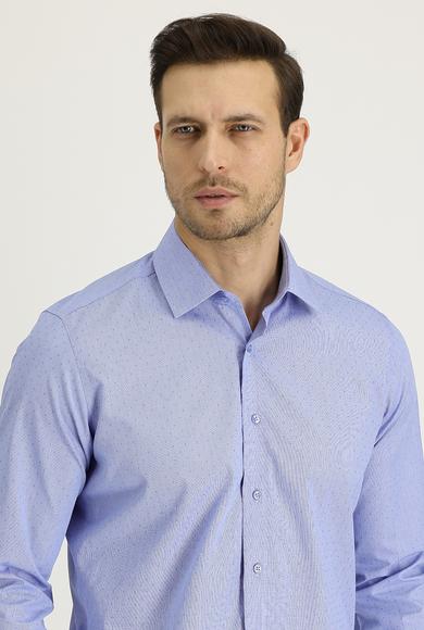 Erkek Giyim - AÇIK MAVİ M Beden Uzun Kol Slim Fit Desenli Pamuk Gömlek