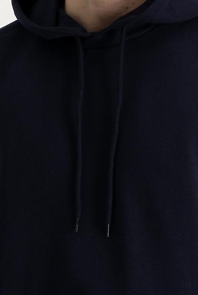 Erkek Giyim - ORTA LACİVERT XXL Beden Kapüşonlu Oversize Pamuklu Sweatshirt