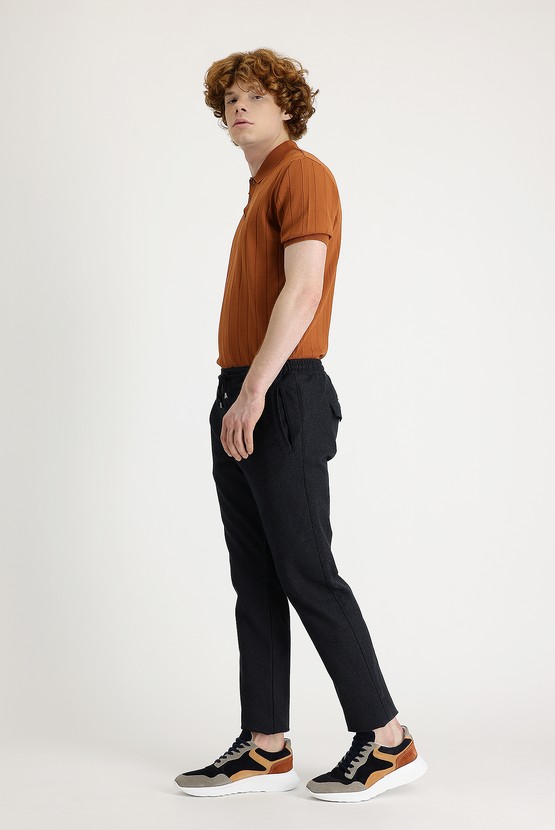 Erkek Giyim - Slim Fit Beli Lastikli İpli Desenli Spor Pantolon