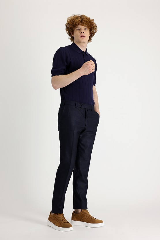 Erkek Giyim - Süper Slim Fit Klasik Desenli Pantolon