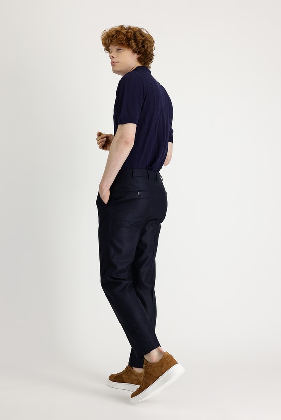 Erkek Giyim - Süper Slim Fit Desenli Klasik Pantolon