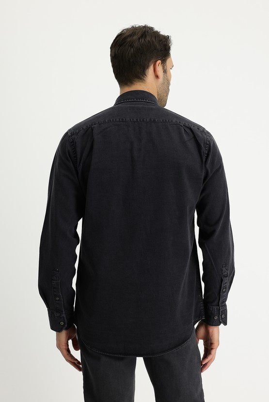 Erkek Giyim - Uzun Kol Regular Fit Denim Pamuk Gömlek