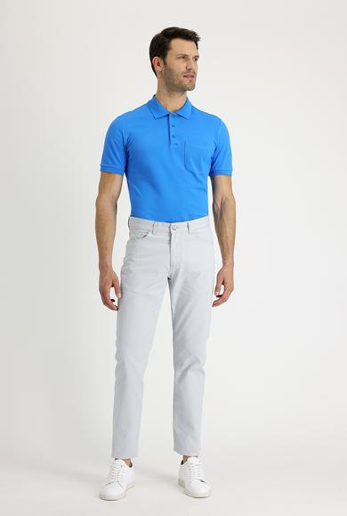 Erkek Giyim - ORTA GRİ 52 Beden Slim Fit Desenli Likralı Kanvas / Chino Pantolon