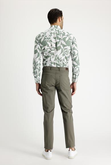 Erkek Giyim - AÇIK HAKİ 50 Beden Slim Fit Desenli Likralı Kanvas / Chino Pantolon