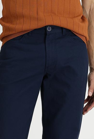 Erkek Giyim - ORTA LACİVERT 52 Beden Regular Fit Desenli Likralı Kanvas / Chino Pantolon