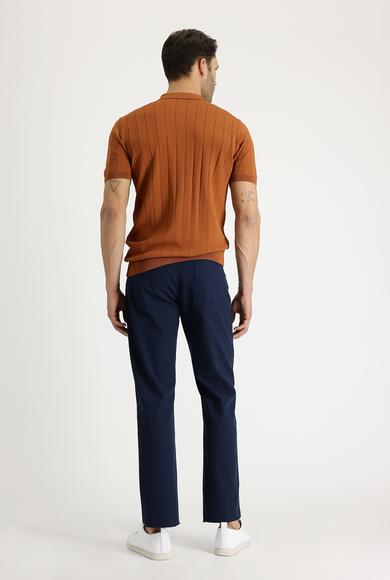 Erkek Giyim - ORTA LACİVERT 52 Beden Regular Fit Desenli Likralı Kanvas / Chino Pantolon