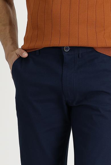 Erkek Giyim - ORTA LACİVERT 52 Beden Slim Fit Desenli Likralı Kanvas / Chino Pantolon