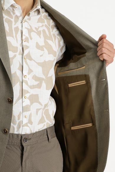 Erkek Giyim - ORTA BEJ 64 Beden Relax Fit Desenli Ceket