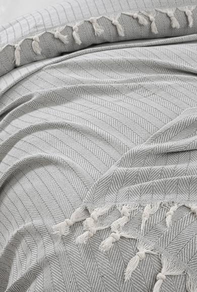Erkek Giyim - ORTA GRİ MELANJ  Beden Çizgi Desenli Pamuklu Yatak Örtüsü