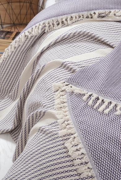 Erkek Giyim - MOR  Beden Çizgi Desenli Pamuklu Çok Amaçlı Yazlık Örtü / Mevsimlik Yatak Örtüsü