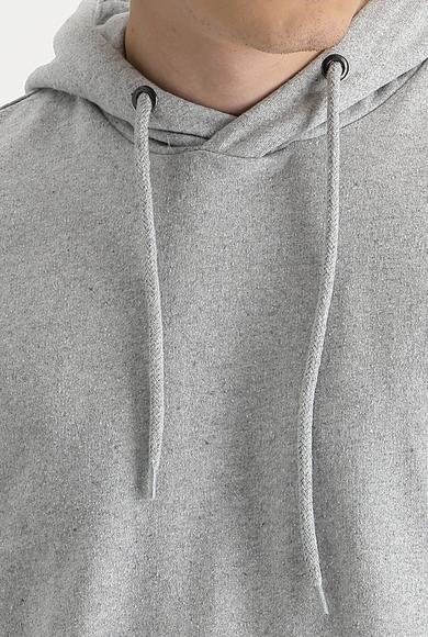 Erkek Giyim - ORTA GRİ MELANJ 6X Beden Kapüşonlu Pamuklu Sweatshirt