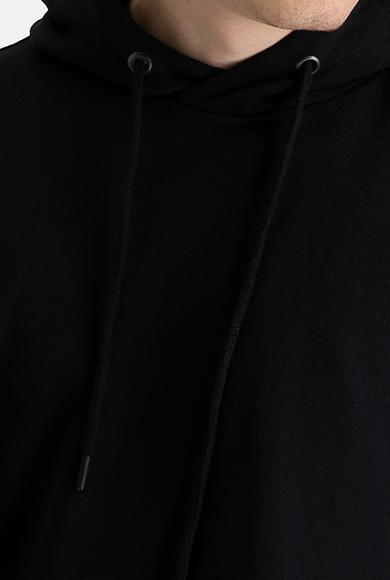 Erkek Giyim - SİYAH L Beden Kapüşonlu Oversize Pamuklu Sweatshirt