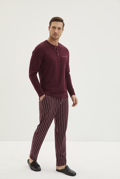 Erkek Giyim - MÜRDÜM XL Beden Uzun Kollu Patlı Çizgili 2'li Pamuk Pijama Takımı