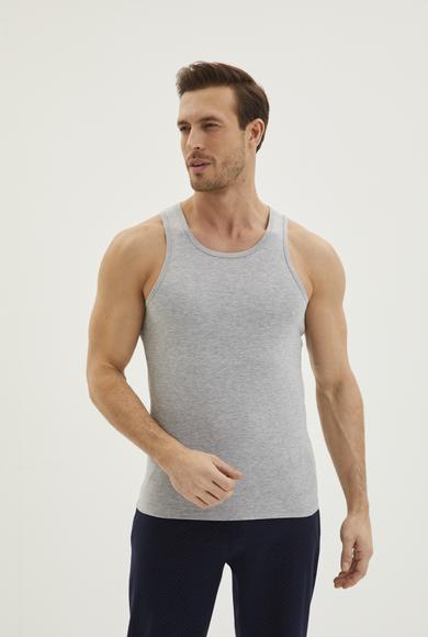 Erkek Giyim - AÇIK GRİ MELANJ S Beden Trendy 2'li Pamuklu Atlet Seti