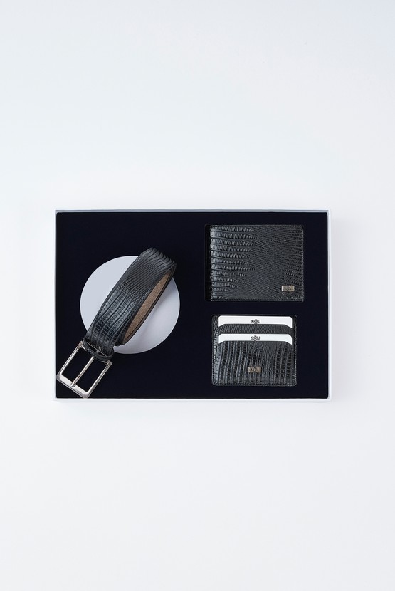 Erkek Giyim - Lezard Desen Kemer & Cüzdan & Kartlık Set