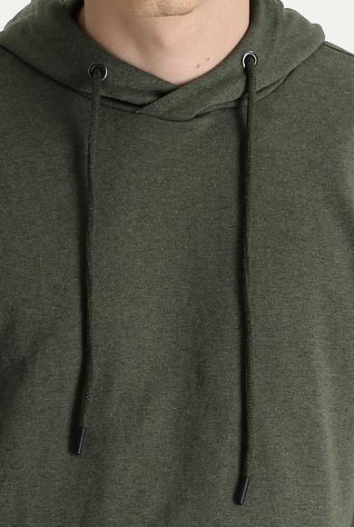 Erkek Giyim - ORTA HAKİ XXL Beden Kapüşonlu Oversize Pamuklu Sweatshirt