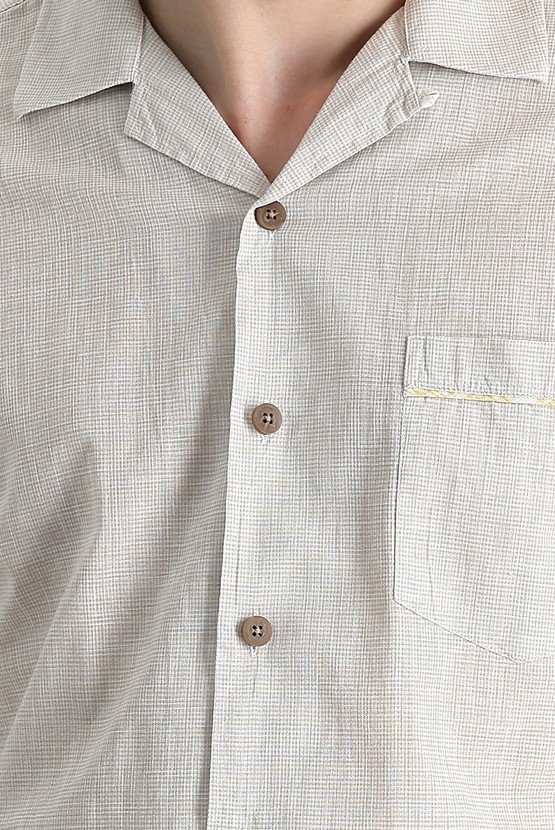Erkek Giyim - Kısa Kol Slim Fit Desenli Pamuk Gömlek