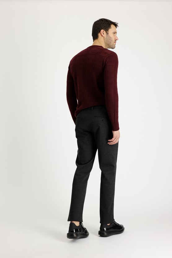 Erkek Giyim - Slim Fit Beli Lastikli İpli Desenli Klasik Pantolon