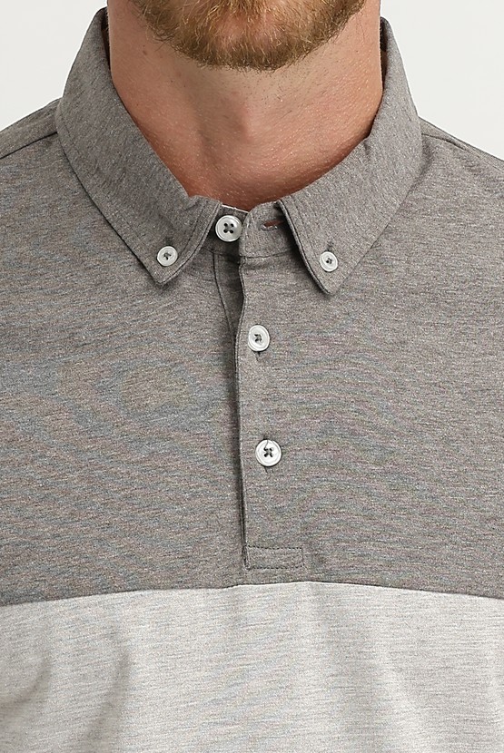 Erkek Giyim - Polo Yaka Regular Fit Desenli Pamuklu Tişört