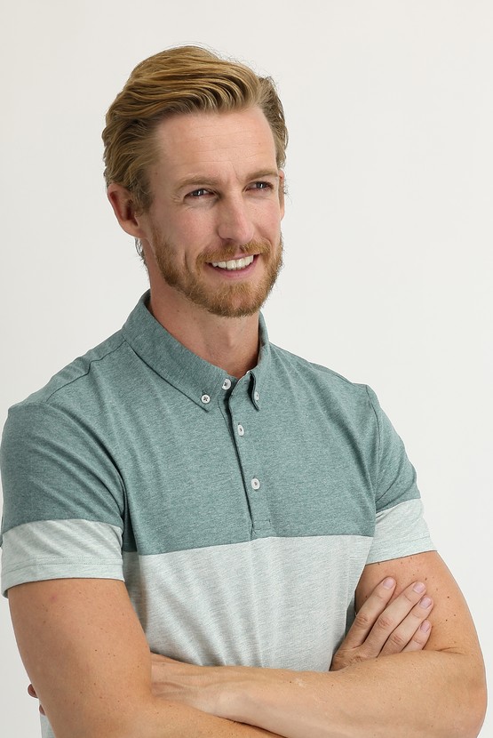 Erkek Giyim - Polo Yaka Regular Fit Desenli Pamuklu Tişört