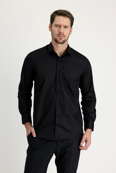Erkek Giyim - SİYAH XL Beden Uzun Kol Non Iron Klasik Pamuklu Gömlek