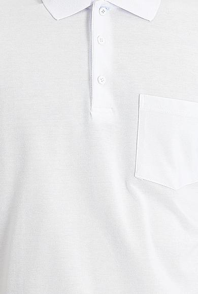 Erkek Giyim - BEYAZ L Beden Polo Yaka Regular Fit Nakışlı Pamuk Tişört