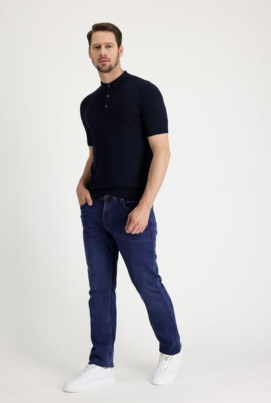 Erkek Giyim - KOYU MAVİ 52 Beden Slim Fit Likralı Denim Pantolon