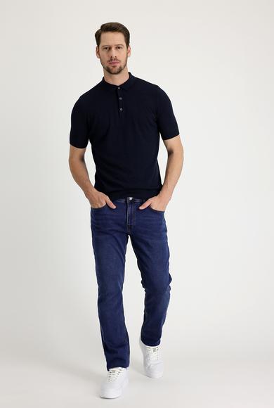 Erkek Giyim - KOYU MAVİ 52 Beden Slim Fit Likralı Denim Pantolon