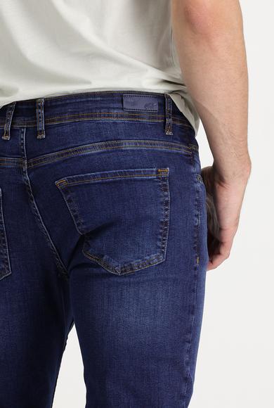 Erkek Giyim - ORTA LACİVERT 50 Beden Slim Fit Likralı Denim Pantolon