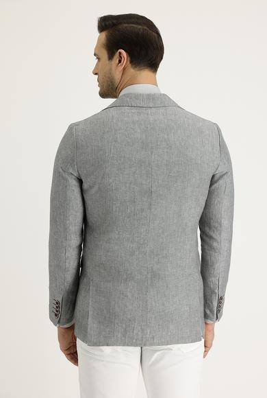 Erkek Giyim - AÇIK GRİ 56 Beden Klasik Desenli Keten Ceket
