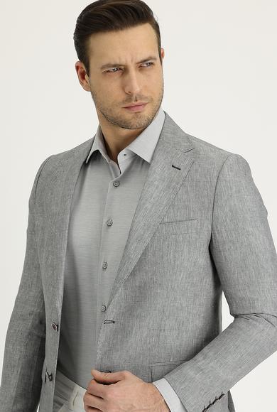 Erkek Giyim - AÇIK GRİ 56 Beden Klasik Desenli Keten Ceket