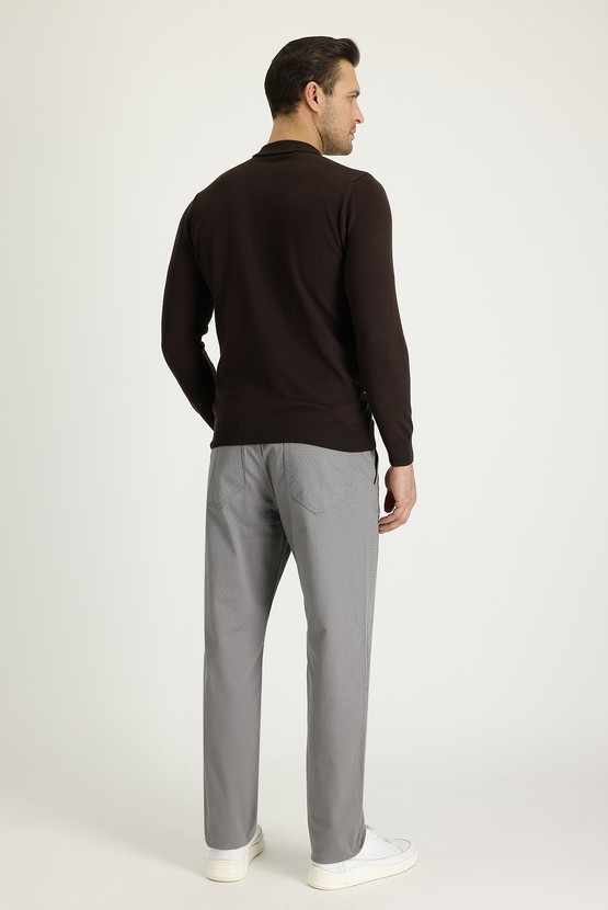 Erkek Giyim - Relax Fit Rahat Kesim Desenli Likralı Kanvas / Chino Pantolon