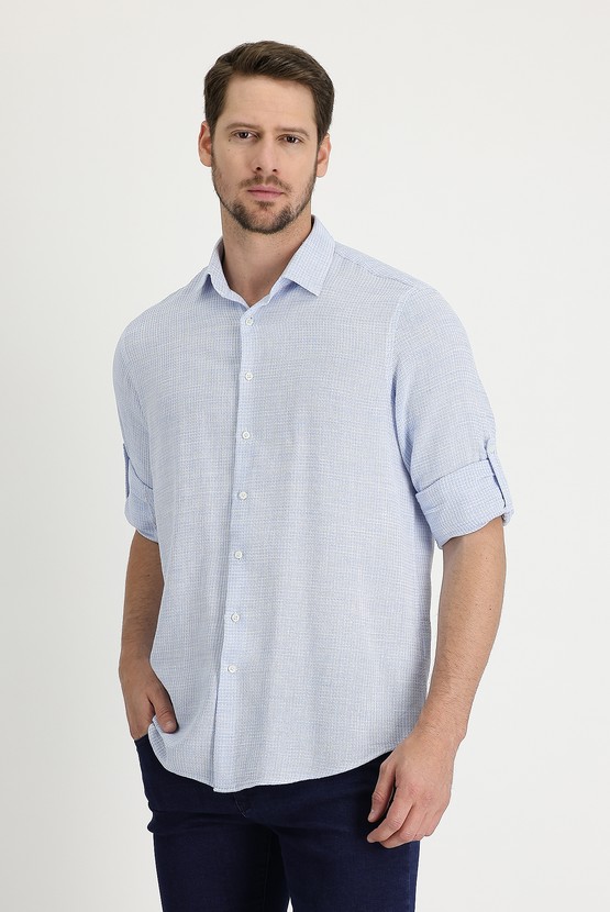 Erkek Giyim - Uzun Kol Regular Fit Desenli Pamuk Gömlek