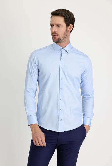 Erkek Giyim - UÇUK MAVİ L Beden Uzun Kol Slim Fit Non Iron Klasik Pamuklu Gömlek
