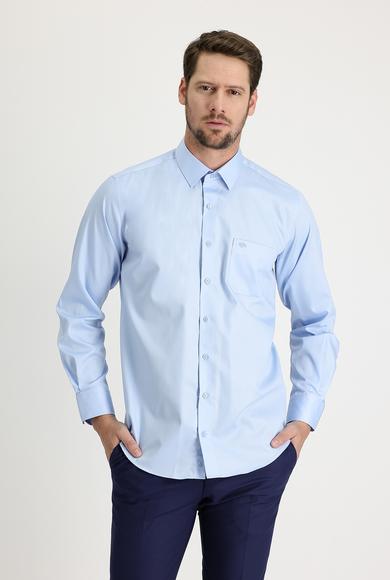 Erkek Giyim - UÇUK MAVİ 4X Beden Uzun Kol Non Iron Saten Klasik Pamuklu Gömlek