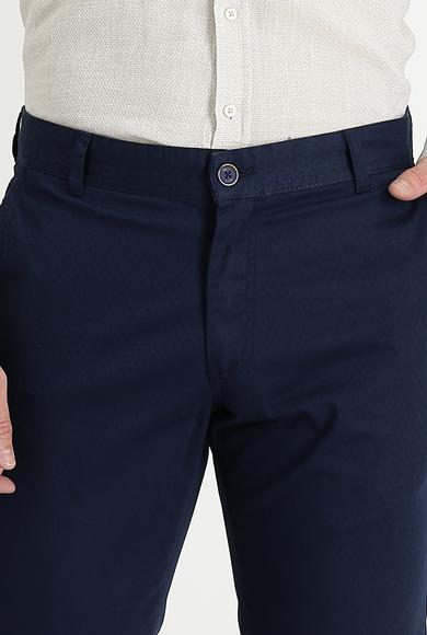 Erkek Giyim - ORTA LACİVERT 50 Beden Regular Fit Desenli Likralı Kanvas / Chino Pantolon