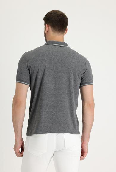 Erkek Giyim - KOYU ANTRASİT 3X Beden Polo Yaka Slim Fit Nakışlı Süprem Pamuklu Tişört