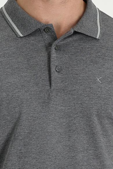 Erkek Giyim - KOYU ANTRASİT 3X Beden Polo Yaka Slim Fit Nakışlı Süprem Pamuklu Tişört