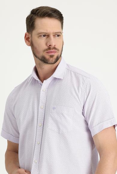 Erkek Giyim - LİLA M Beden Kısa Kol Regular Fit Desenli Pamuklu Gömlek