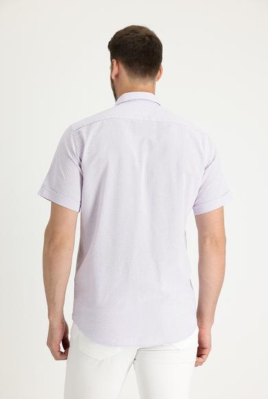 Erkek Giyim - LİLA M Beden Kısa Kol Regular Fit Desenli Pamuklu Gömlek