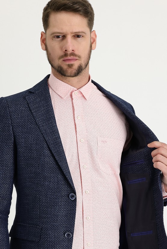Erkek Giyim - Regular Fit Desenli Keten Ceket