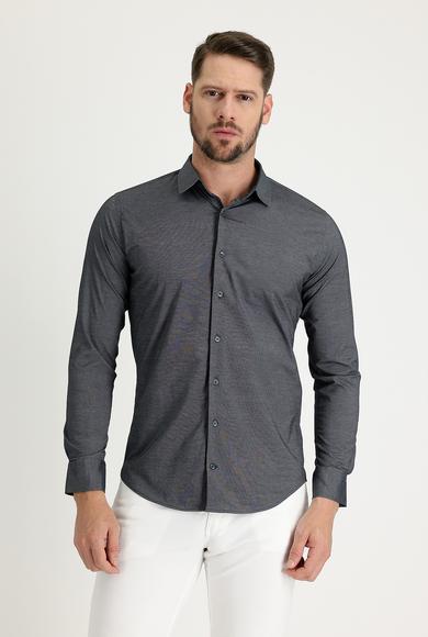 Erkek Giyim - SİYAH L Beden Uzun Kol Slim Fit Pamuklu Gömlek