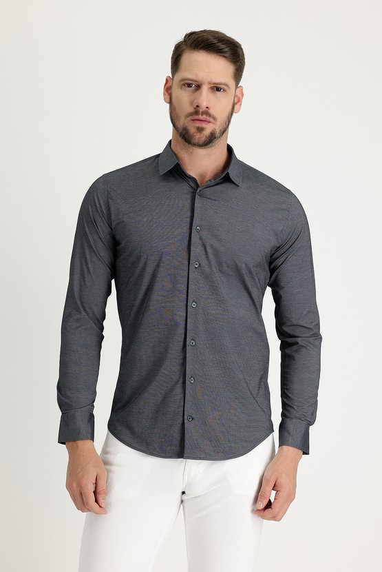Erkek Giyim - Uzun Kol Slim Fit Dar Kesim Pamuklu Gömlek