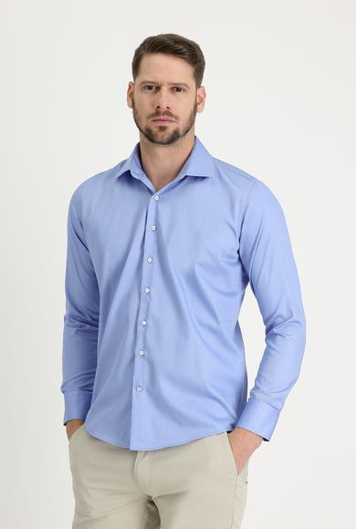 Erkek Giyim - AÇIK MAVİ S Beden Uzun Kol Slim Fit Non Iron Pamuklu Gömlek