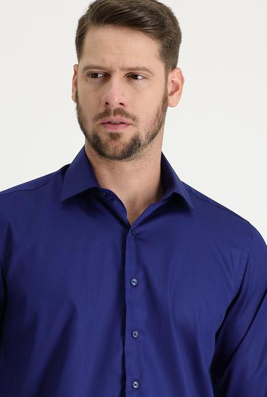 Erkek Giyim - ORTA LACİVERT M Beden Uzun Kol Non Iron Klasik Pamuklu Gömlek