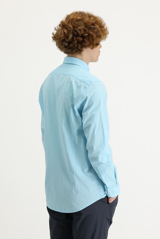 Erkek Giyim - Uzun Kol Slim Fit Dar Kesim Pamuk Gömlek