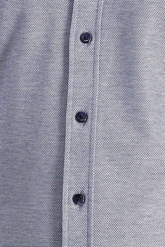 Erkek Giyim - Uzun Kol Slim Fit Desenli Örme Pamuk Gömlek