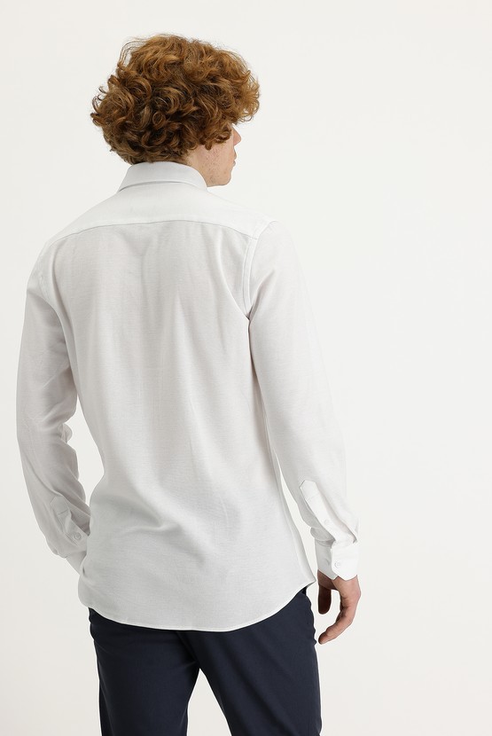 Erkek Giyim - Uzun Kol Slim Fit Desenli Örme %100 Pamuk Gömlek