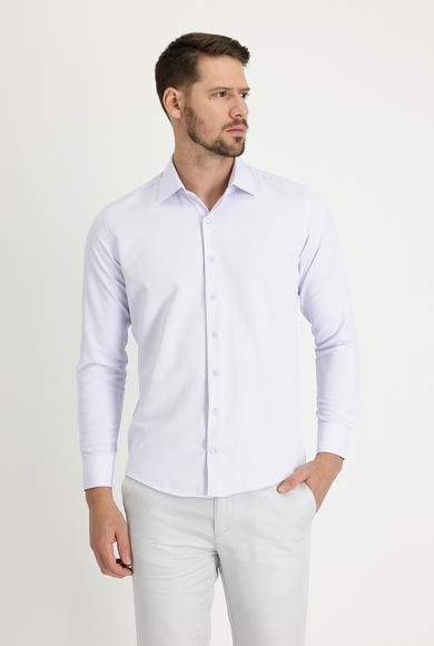 Erkek Giyim - LİLA M Beden Uzun Kol Slim Fit Klasik Desenli Pamuklu Gömlek